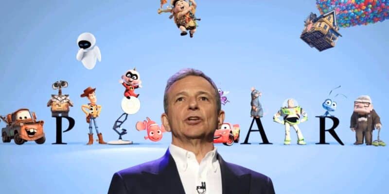 Disney CEO Bob Iger with Pixar logo and characters