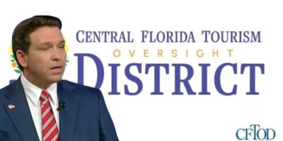 Ron DeSantis over the CFTOD logo