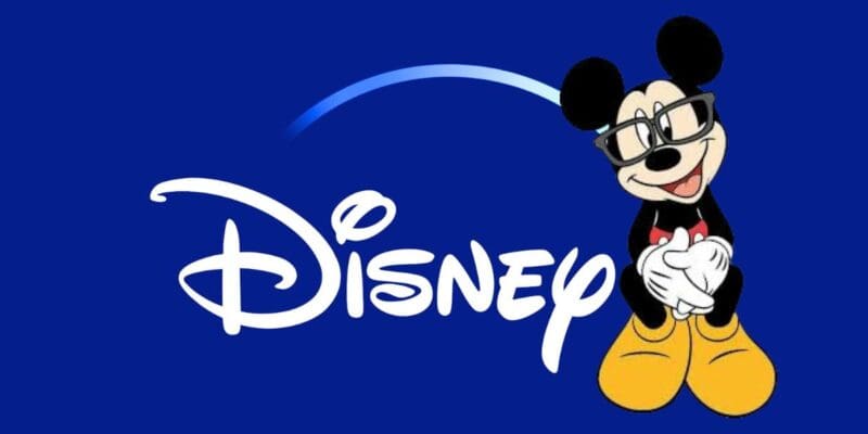 Mickey Mouse wearing glasses over the Disney+ logo