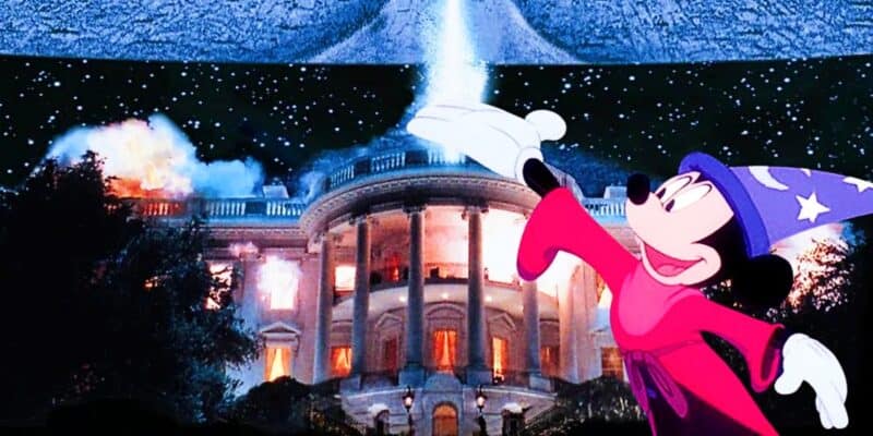 The White House being destroyed in 'Independence Day' with 'Fantasia' Mickey