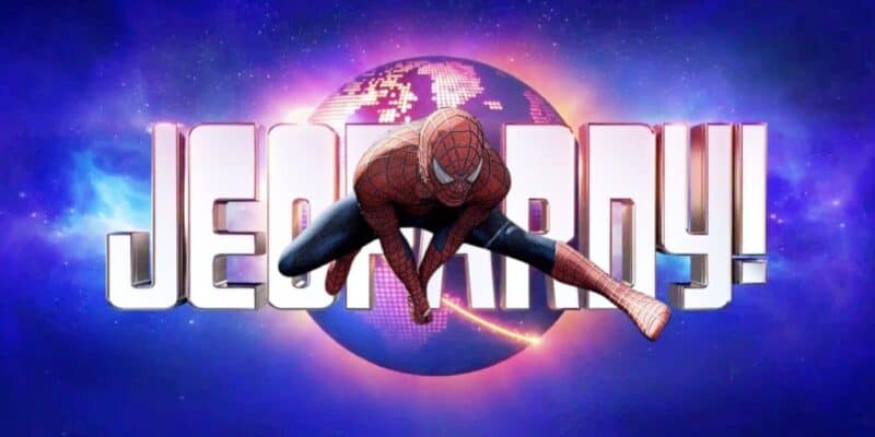 Jeopardy logo with Spider-Man swinging