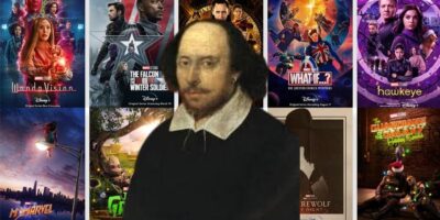 William Shakespeare superimposed over thumbnails for Marvel shows
