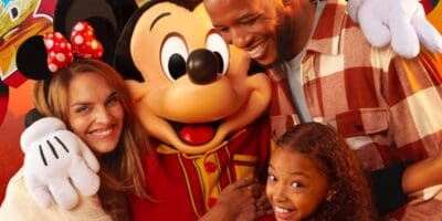 Guests with Mickey Mouse at Disney Hotel Santa Fé
