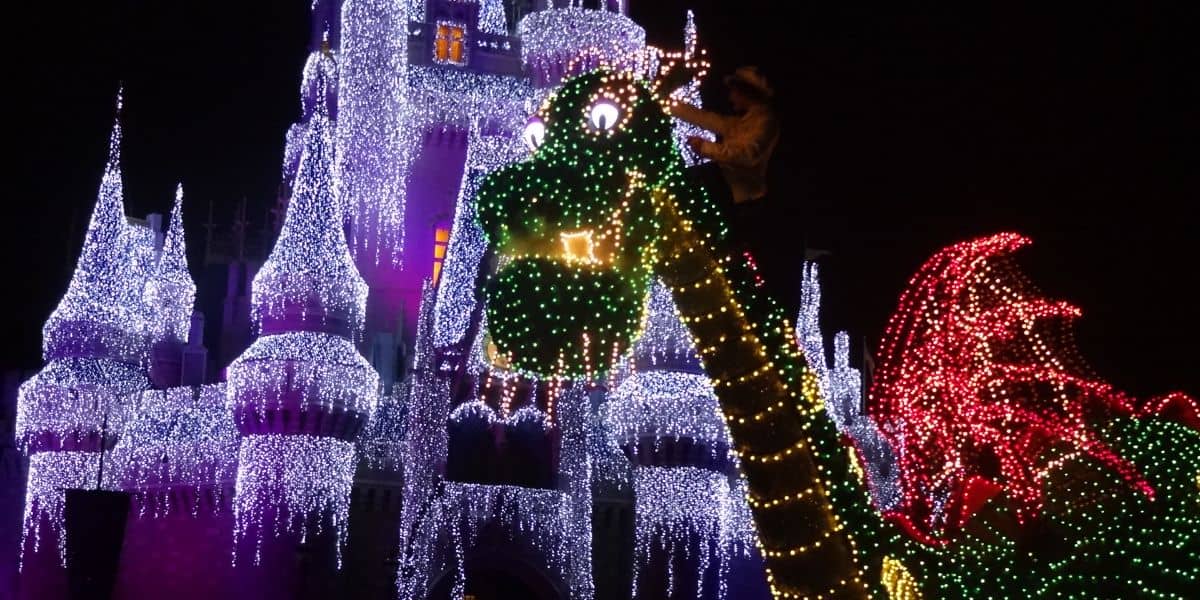 Pete's Dragon in front of Cinderella Castle