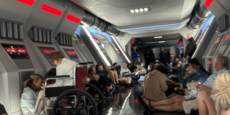 Guests sheltering in Star Wars: Rise of the Resistance at Disney's Hollywood Studios