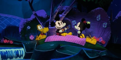 Mickey, Minnie, and Pluto animatronics on Runaway Railway at Disney's Hollywood Studios.