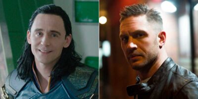 Tom Hiddleston as Loki (L) and Tom Hardy as Eddie Brock (R)