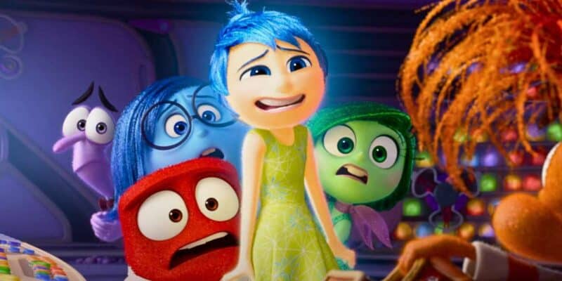 The 'Inside Out' emotions cowering from Anxiety in a promotional image for Pixar Animation Studios' 'Inside Out 2'
