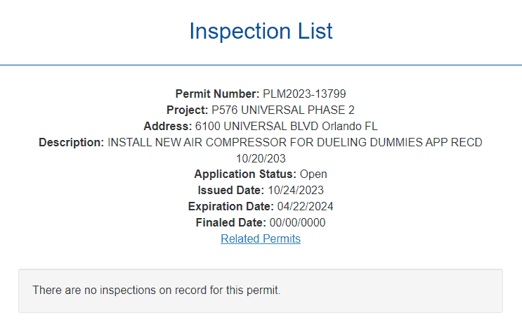 Universal Orlando Resort permits from the City of Orlando.