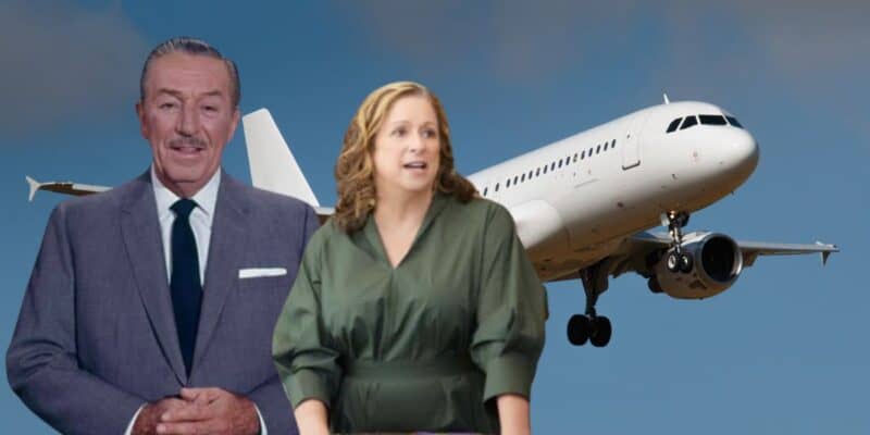 Walt and Abigail Disney superimposed over a plane