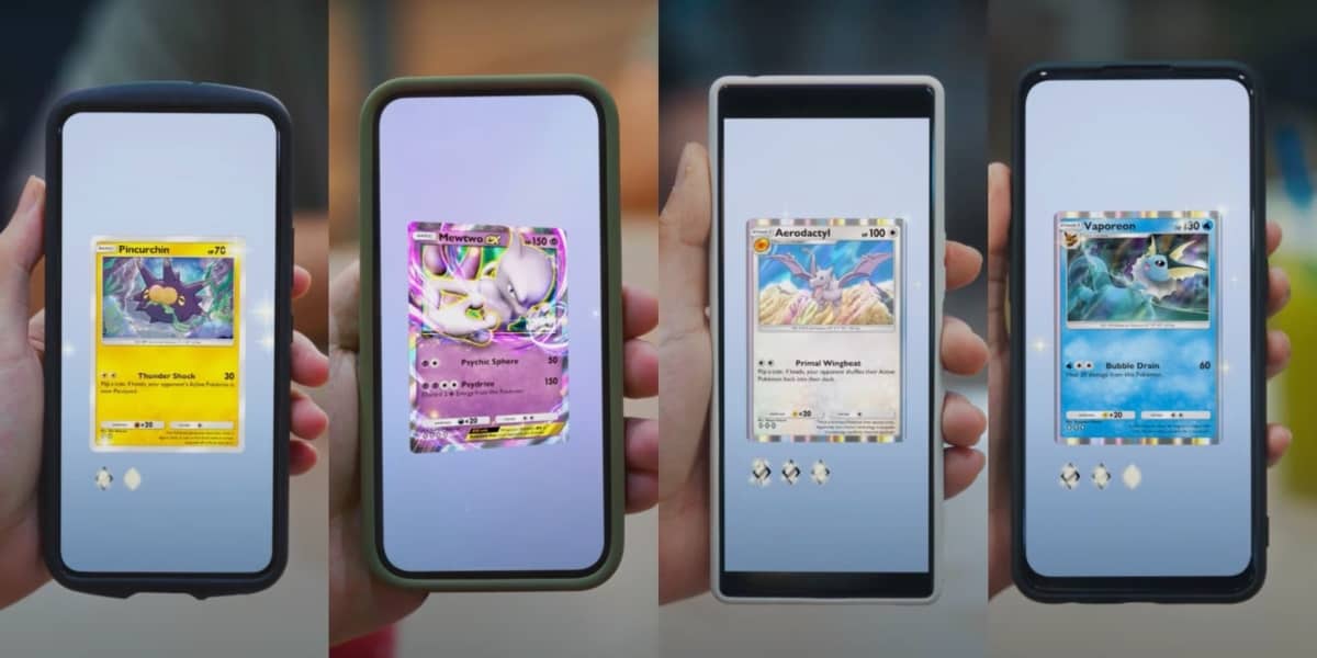 Multiple people playing the new Pokemon Trading Card Game Pocket game on their phones
