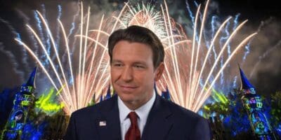 Ron DeSantis with fireworks at Walt Disney World