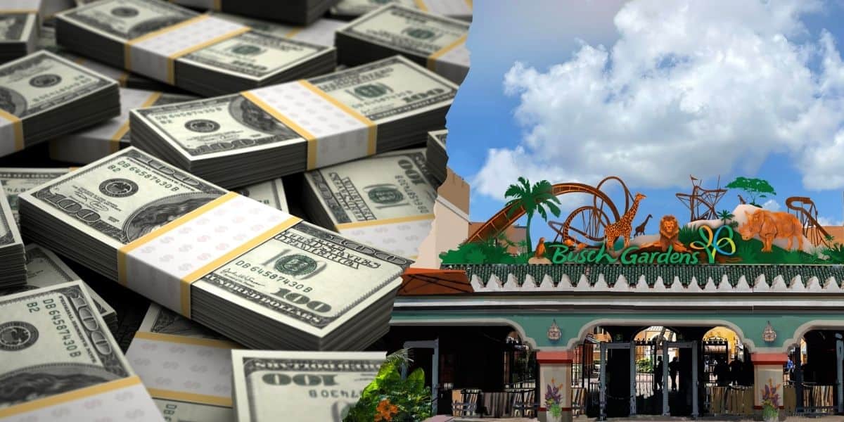 Tons of money at the front gates to Busch Gardens Tampa Bay.