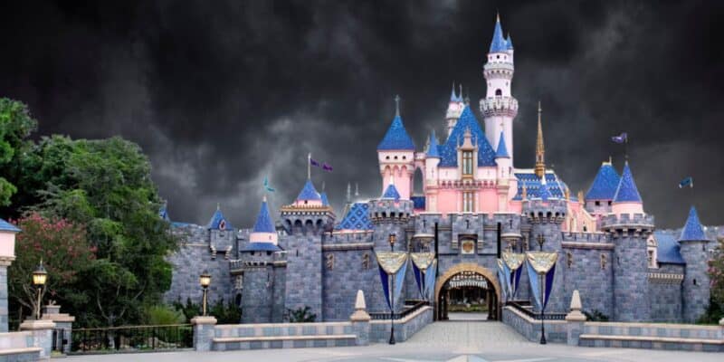 Disneyland Resort in California with stormy weather.