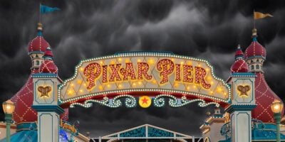Pixar Pier at Disneyland Resort in California during a deadly storm.