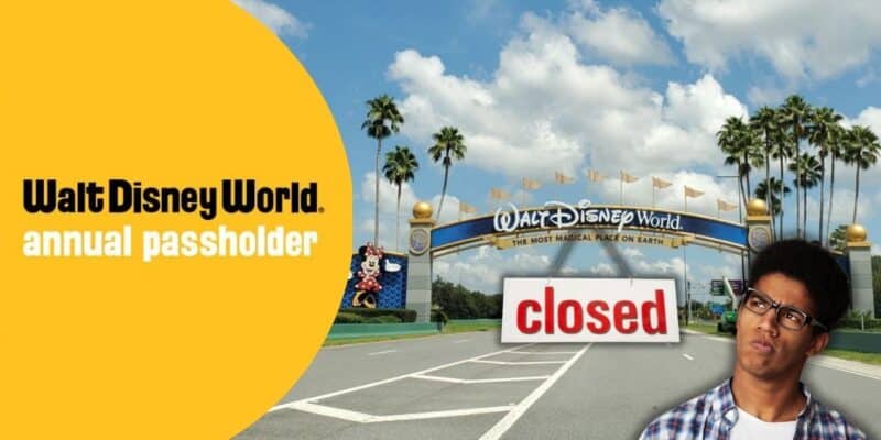 Walt Disney World Resort Annual Passholders in front of the entrance to Disney World in Florida.