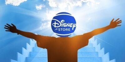 Disney Store logo with a heavenly background.