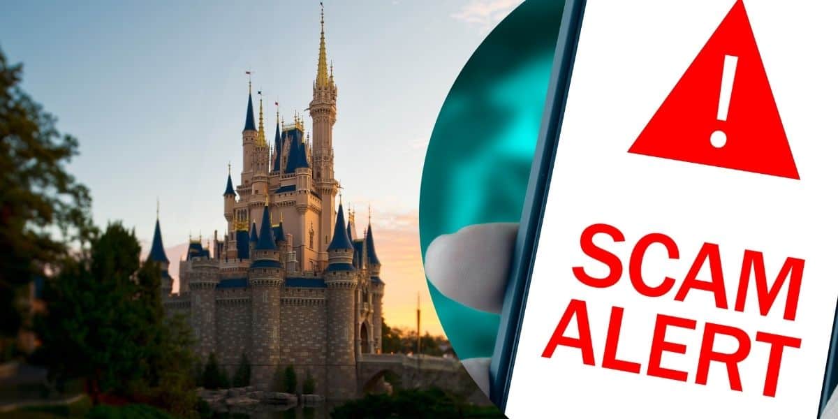Disney World tickets scam in front of Cinderella's Castle.