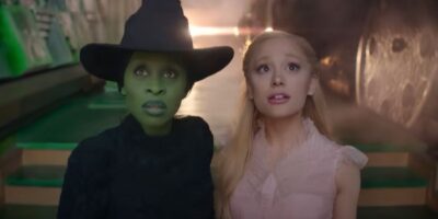 (L) Elphaba Thropp (Cynthia Erivo) (R) Glinda Upland (Ariana Grande) in the 'Wicked' trailer