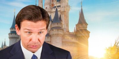Ron DeSantis against Disney World castle
