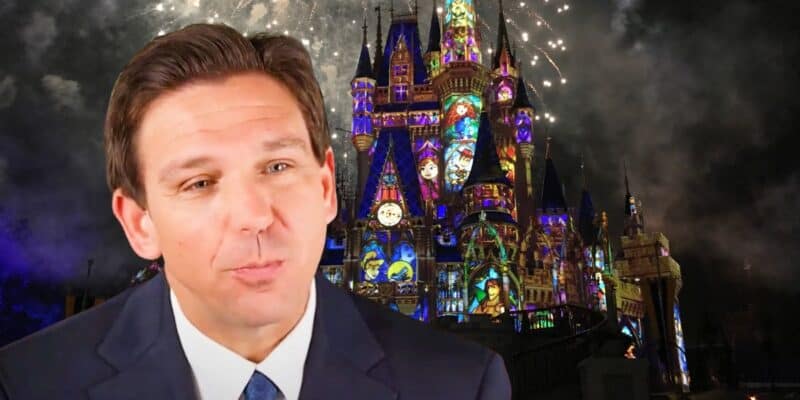 Governor Ron DeSantis in front of Disney World fireworks celebration