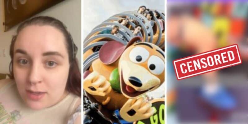 An engineer talking into her phone camera, Slinky dog dash at Disney World, a blurred image of a TikTok of a Disney World "hack"