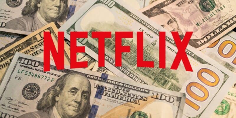 Netflix logo over $100 bills