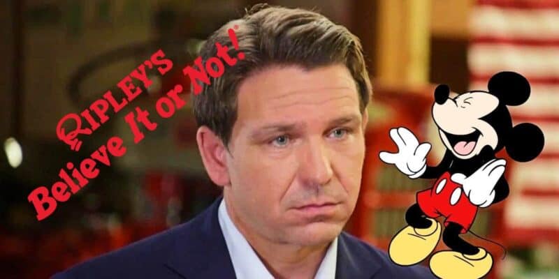 Ron DeSantis with Mickey Mouse and the Ripley's Believe It or Not! logo