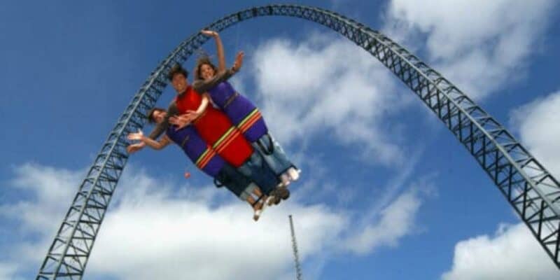Guests on Vertigo, a ride at Oakwood Theme Park.