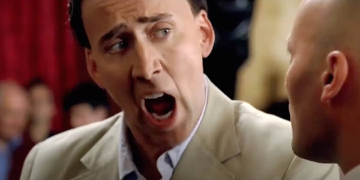 Nicolas Cage with his math wide open in National Treasure 2 bloopers
