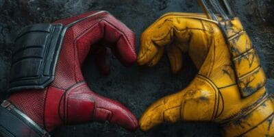 A heart made with Deadpool and Wolverine's hands