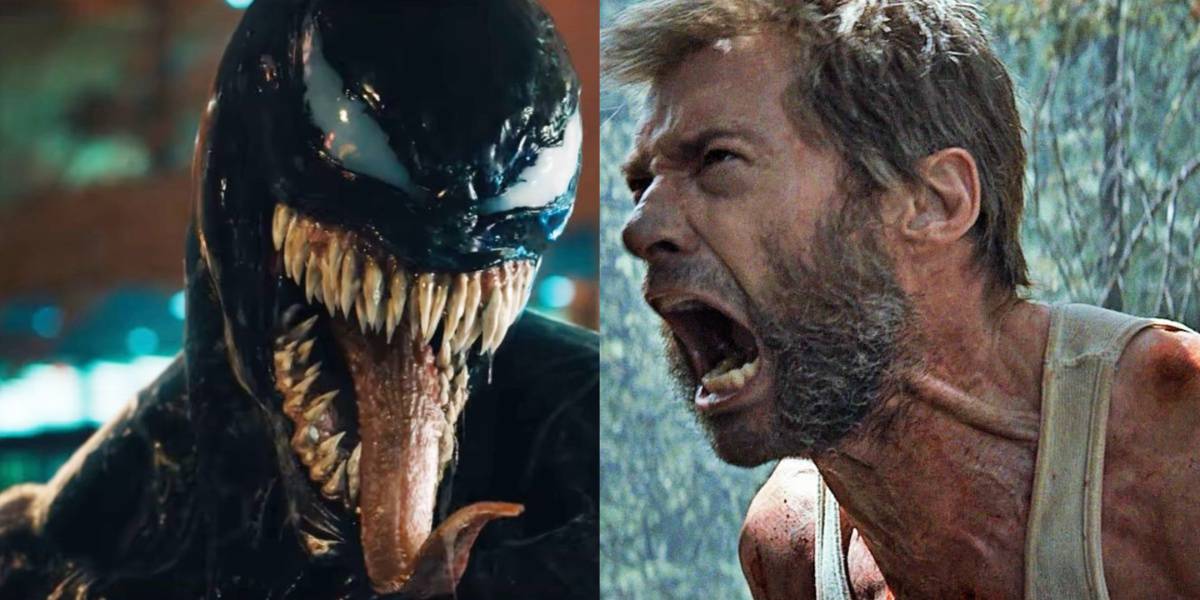 Venom glaring to the right, Wolverine screaming to the left