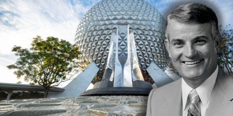 Disney legend Carl Bongirno in front of Spaceship Earth at EPCOT at Disney World.