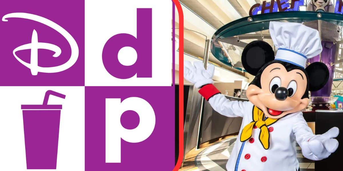 Chef Mickey at Disney World with the official Disney Dining Plan logo.