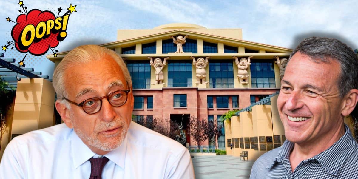 Nelson Peltz Trian Fund Management and Bob Iger in front of the Walt Disney Company building.