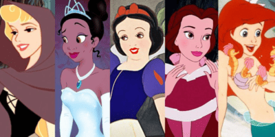 Aurora, Tiana, Snow White, Belle, and Ariel