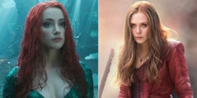 Amber Heard as Mera (L) and Elizabeth Olsen as Scarlet Witch (R)