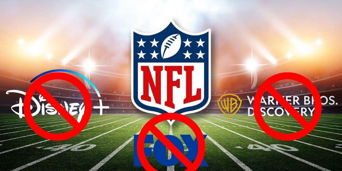 NFL, Disney+, Fox, and Warner Bros. Discovery logos together