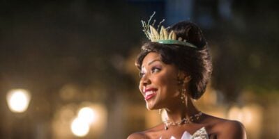 Tiana at Disneyland posing for a photo.
