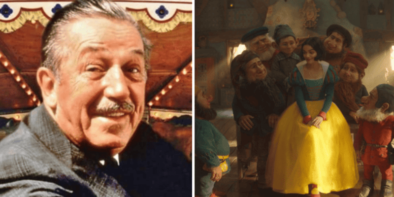 Walt Disney (left) and Rachel Zegler's Snow White (right)
