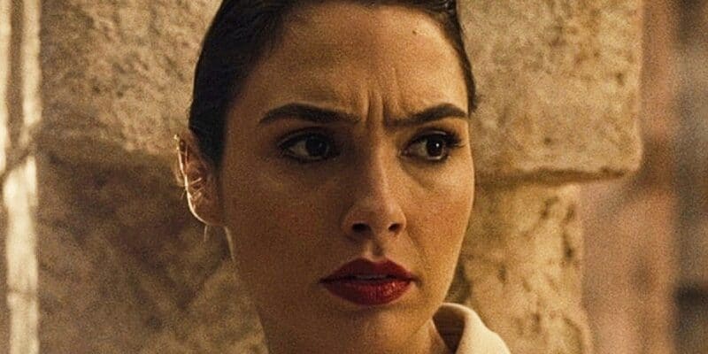 Gal Gadot scowling as Wonder Woman