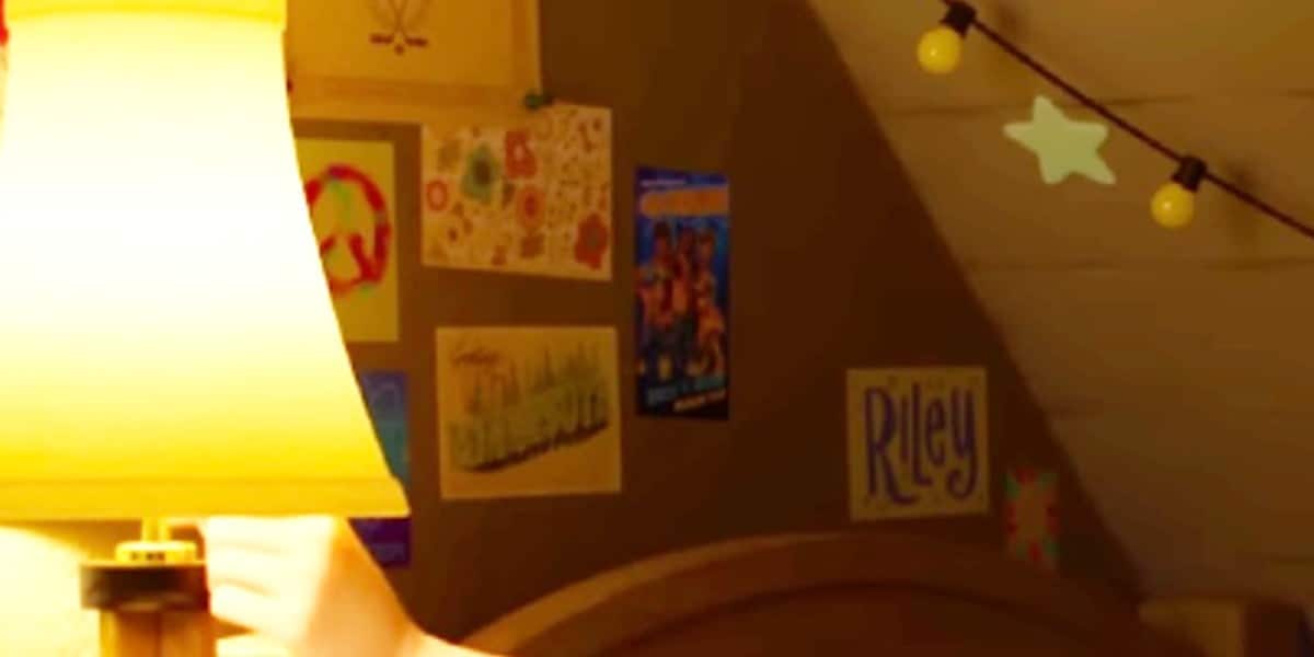 Close-up of Riley's bedroom wall in the upcoming Pixar film Inside Out 2, featuring a poster of 4*Town