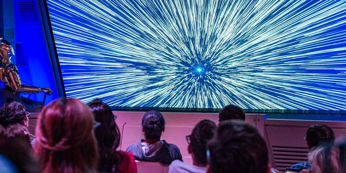 Guests ride Star Tours - The Adventures Continue