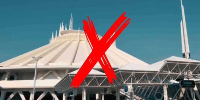 Space Mountain at Tokyo Disneyland with a red 'X' overlay