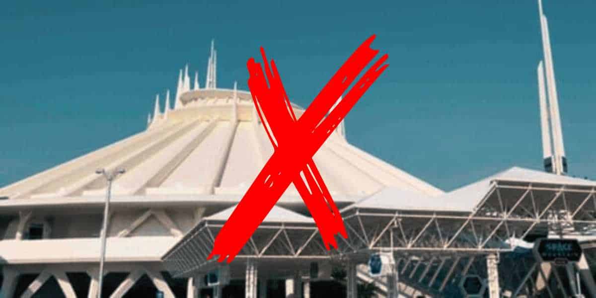 Space Mountain at Tokyo Disneyland with a red 'X' overlay
