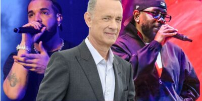 A composite image featuring three individuals. On the left, a man holding a microphone performs on stage. In the center, a different man in a suit looks directly at the camera. On the right, another individual with a microphone performs on stage, wearing sunglasses and a cap reminiscent of Kendrick Lamar's style.