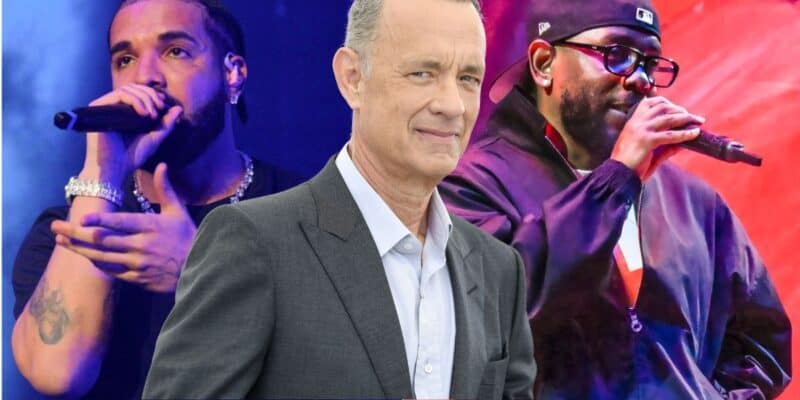 A composite image featuring three individuals. On the left, a man holding a microphone performs on stage. In the center, a different man in a suit looks directly at the camera. On the right, another individual with a microphone performs on stage, wearing sunglasses and a cap reminiscent of Kendrick Lamar's style.