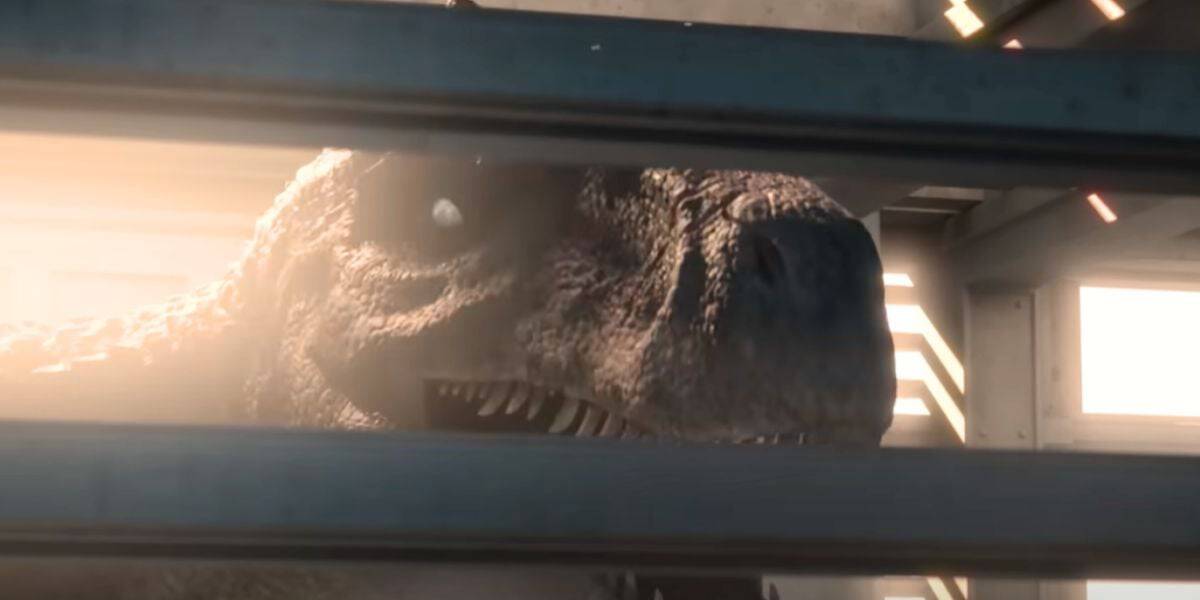 Blind Allosaurus in captivity in the 'Jurassic World: Chaos Theory' trailer