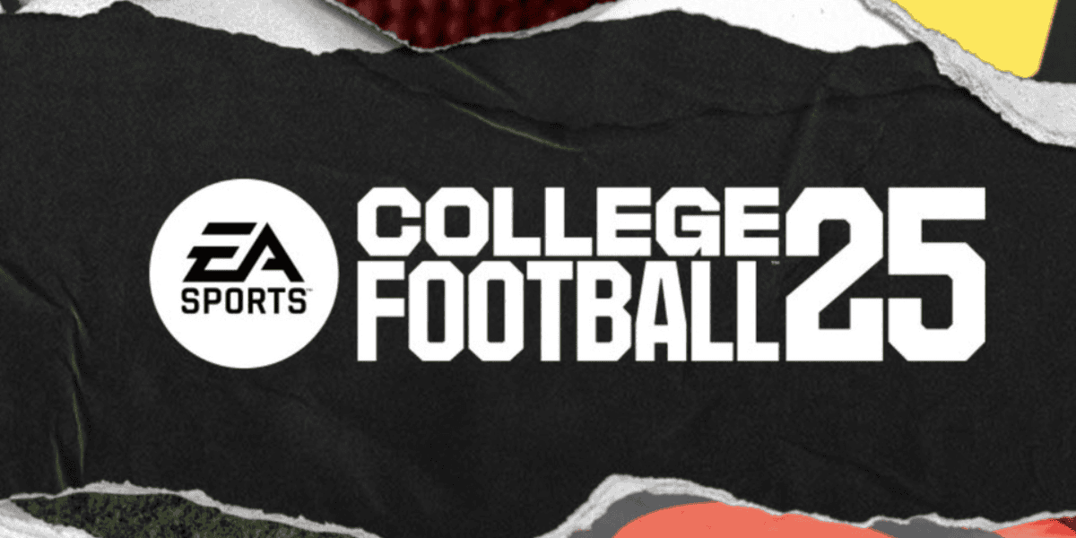 Image showing the EA Sports College Football 25 logo. The design features the EA Sports emblem and the text "College Football 25" in bold white on a torn black background, highlighting its highly-anticipated release.