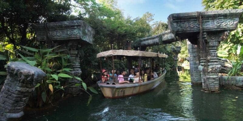 Guests ride Jungle Cruise at Hong Kong Disneyland